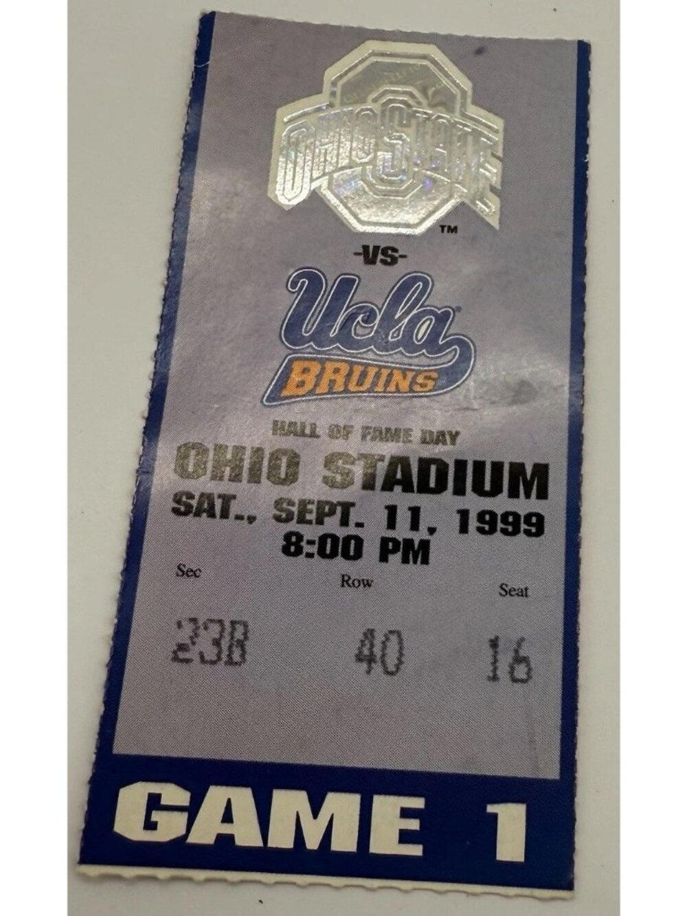Ohio State Buckeyes College Football Ticket Stub Vs. UCLA  Sept 11, 1999